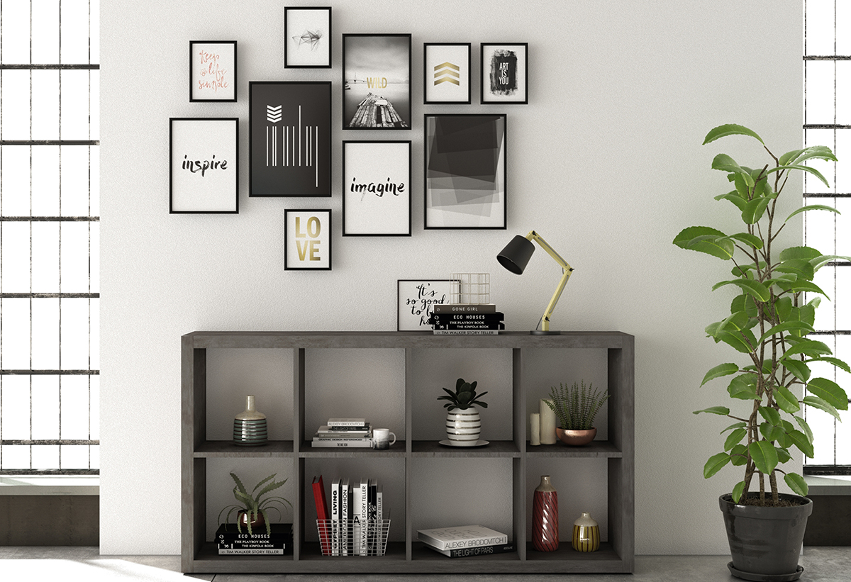 Απεικονίζεται η βιβλιοθήκη σε ένα καθιστικό.